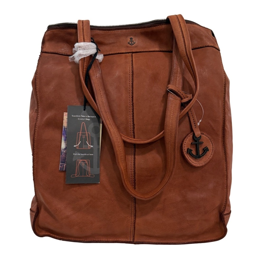 Harbour 2Nd Convertible Leather Tote Bag Backpack Boho Travel Cognac NEW
